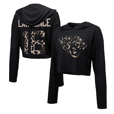 Majestic Threads Trevor Lawrence pour femmes, noir, Jacksonville Jaguars, léopard, nom et numéro du joueur, sweat à capuche court manches longues