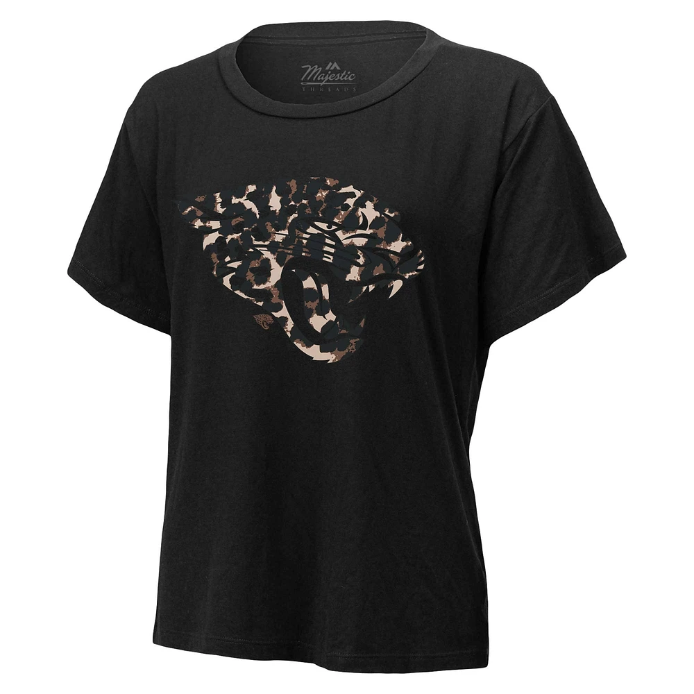 Women's Majestic Threads Trevor Lawrence Black Jacksonville Jaguars Leopard Player Name & Number T-Shirt