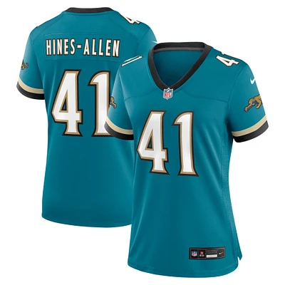 Maillot Nike Josh Hines-Allen Jacksonville Jaguars Prowler Throwback Game pour femme, bleu sarcelle