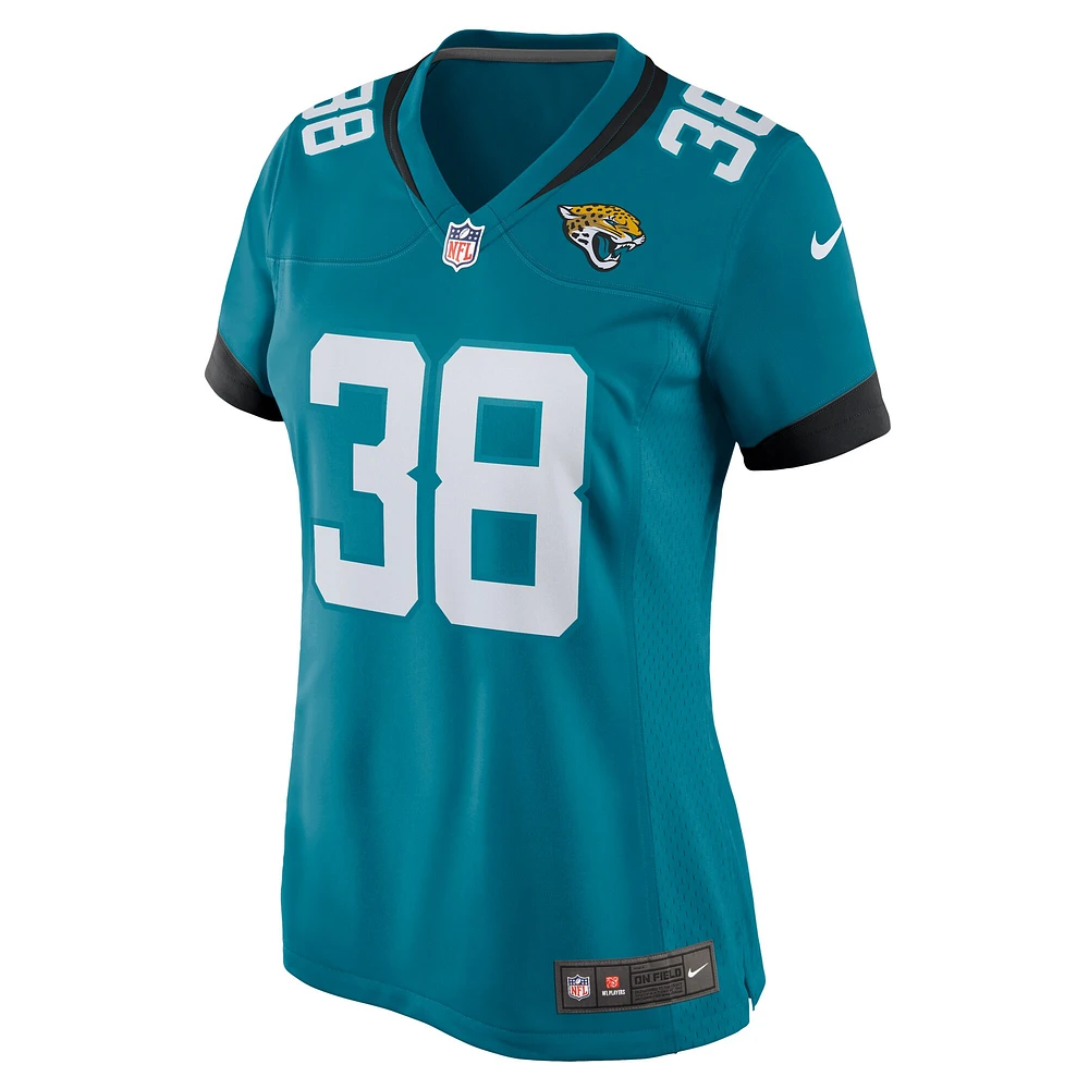 Maillot Nike Riley Patterson pour femme, bleu sarcelle, Jacksonville Jaguars Team Game