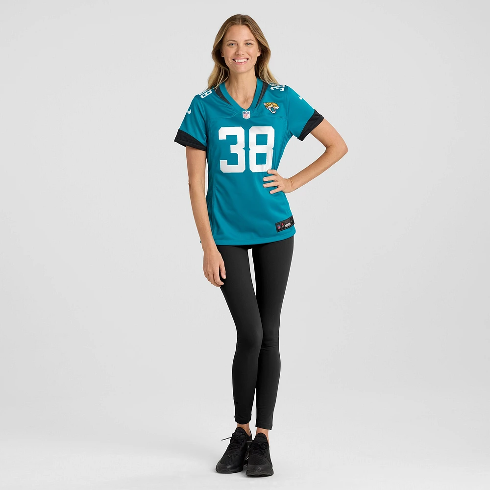Maillot Nike Riley Patterson pour femme, bleu sarcelle, Jacksonville Jaguars Team Game