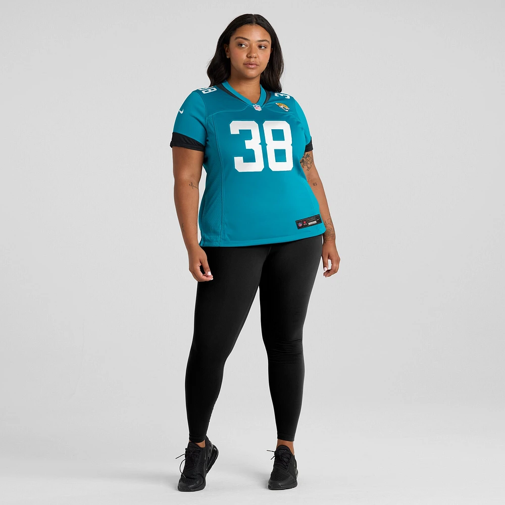 Maillot Nike Riley Patterson pour femme, bleu sarcelle, Jacksonville Jaguars Team Game