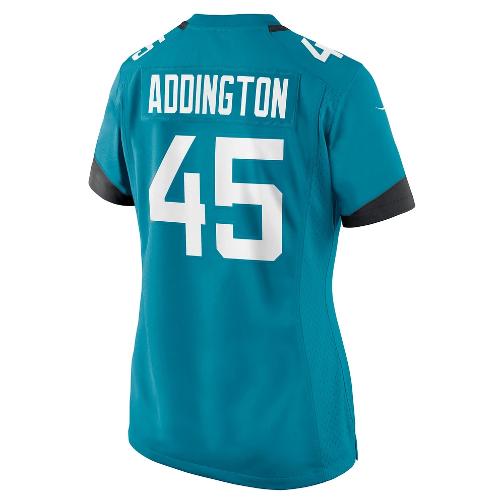 Women's Nike Tucker Addington  Teal Jacksonville Jaguars Team Game Jersey