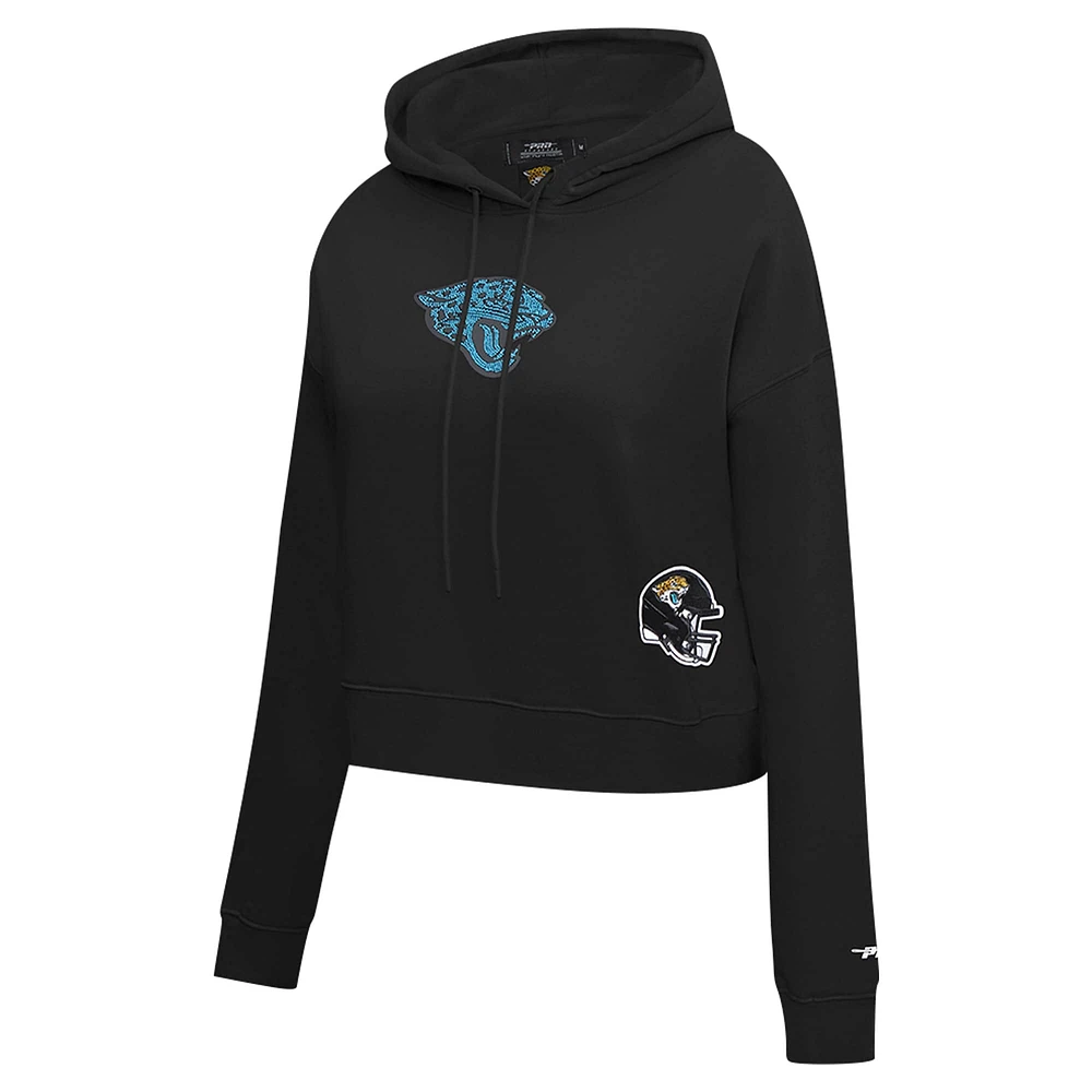 Women's Pro Standard Black Jacksonville Jaguars Jeweled Cropped Pullover Hoodie