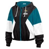 Women's WEAR by Erin Andrews Black/Teal Jacksonville Jaguars Plus Color Block Full-Zip Windbreaker Jacket