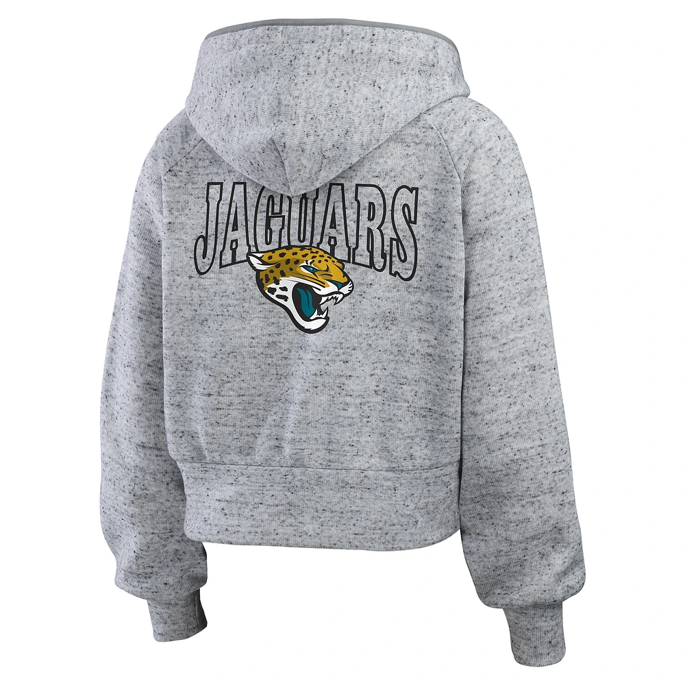 Women's WEAR by Erin Andrews  Heather Gray Jacksonville Jaguars Speckled Fleece Cropped Full-Zip Hoodie