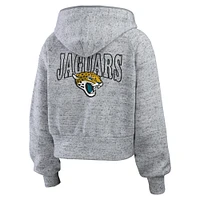 Women's WEAR by Erin Andrews  Heather Gray Jacksonville Jaguars Speckled Fleece Cropped Full-Zip Hoodie