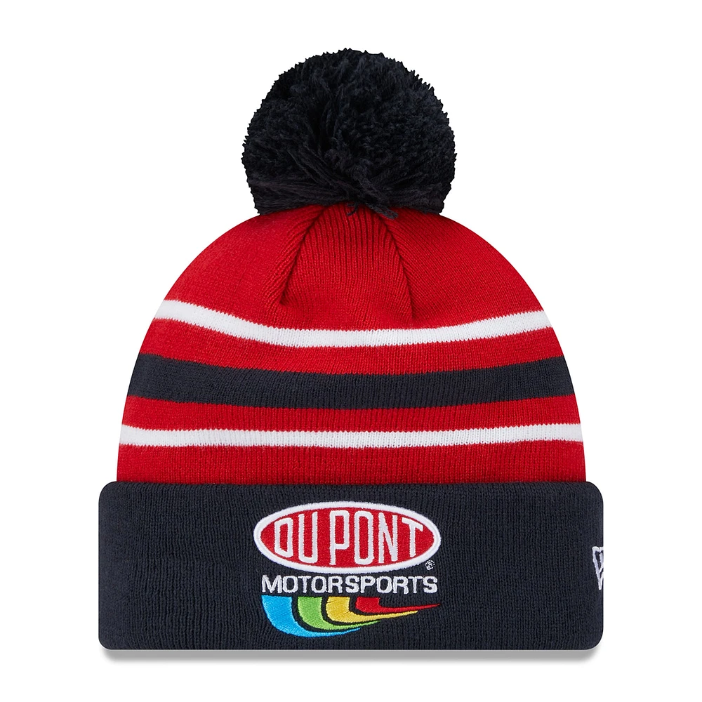 Bonnet en tricot à revers Jeff Gordon DuPont New Era pour hommes bleu marine avec pompon