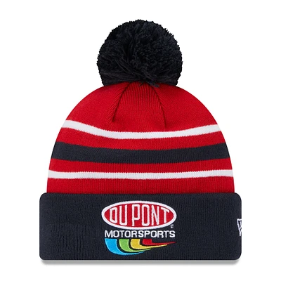 Bonnet en tricot à revers Jeff Gordon DuPont New Era pour hommes bleu marine avec pompon