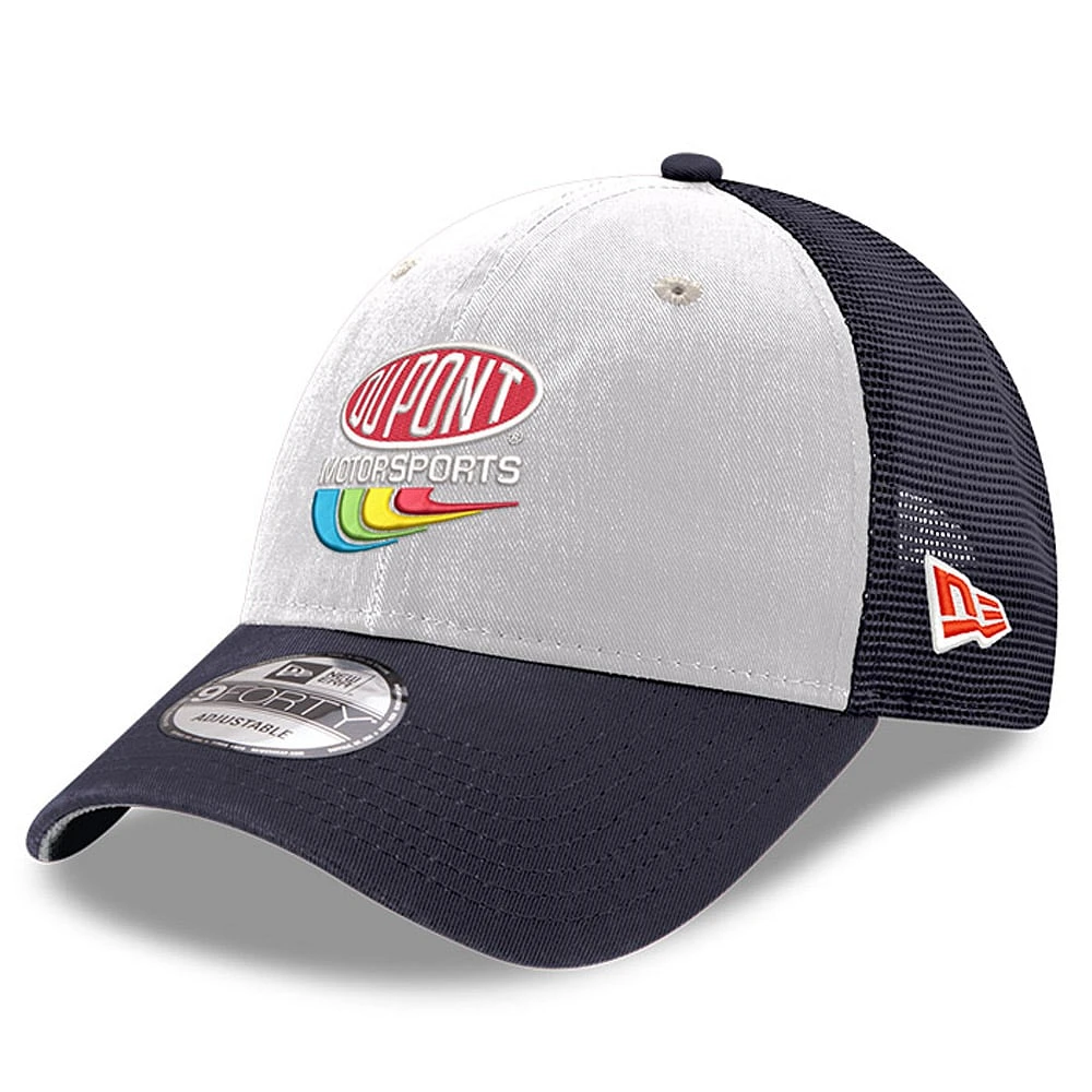 Casquette ajustable Jeff Gordon DuPont Foam A-Frame 9FORTY Trucker bleu marine New Era pour hommes