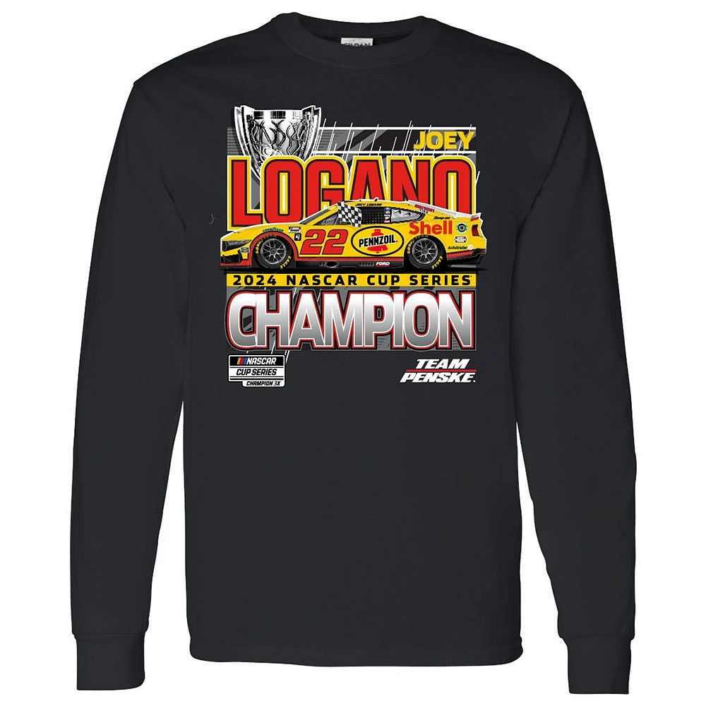 Men's Checkered Flag Sports Black Joey Logano 2024 NASCAR Cup Series Champion Official Long Sleeve T-Shirt