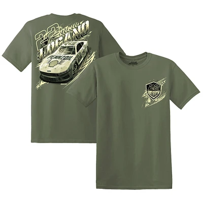 T-shirt de voiture militaire Joey Logano vert l'équipe Penske pour hommes
