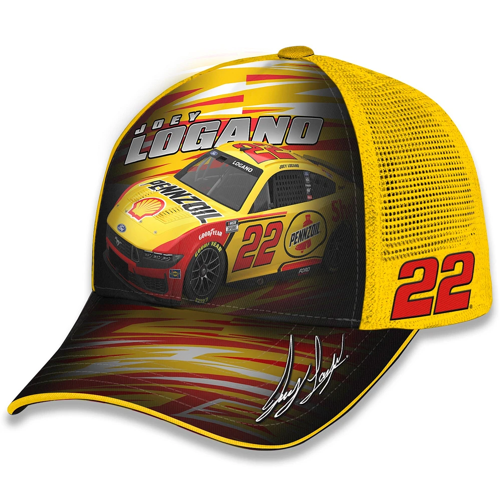 Youth Checkered Flag Sports Yellow Joey Logano Shell-Pennzoil Adjustable Trucker Hat