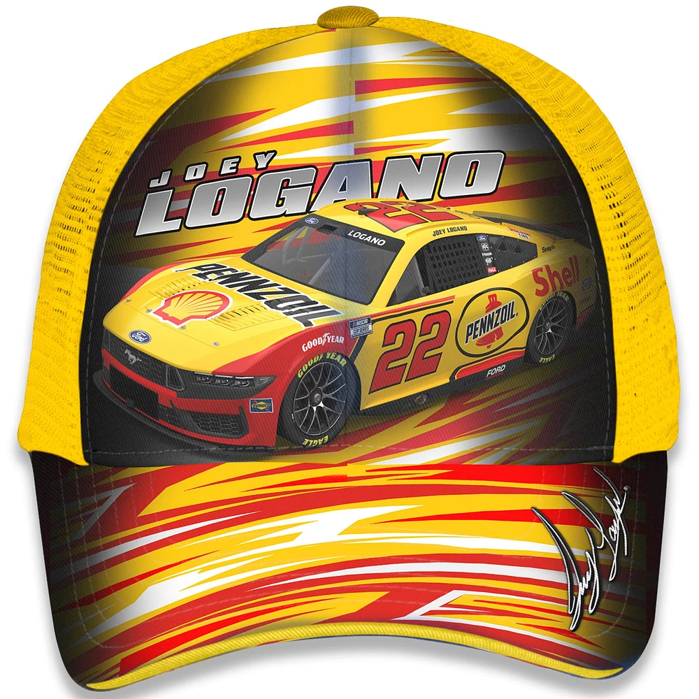 Youth Checkered Flag Sports Yellow Joey Logano Shell-Pennzoil Adjustable Trucker Hat
