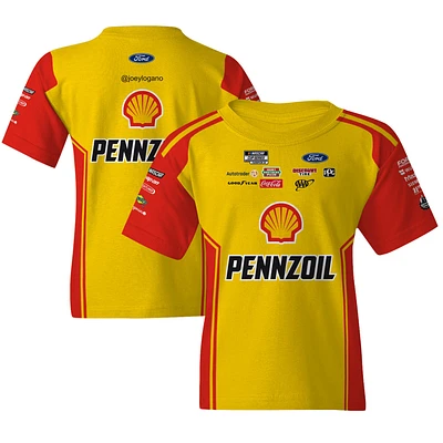 T-shirt jaune de l'équipe des jeunes Penske Joey Logano Shell/Pennzoil