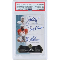 John Elway, Jerry Rice et Barry Sanders ont autographié les trios de la collection Ultimate Upper Deck 2013 #U3S-ERS #5/7 PSA Authenticated Auto 10 Card
