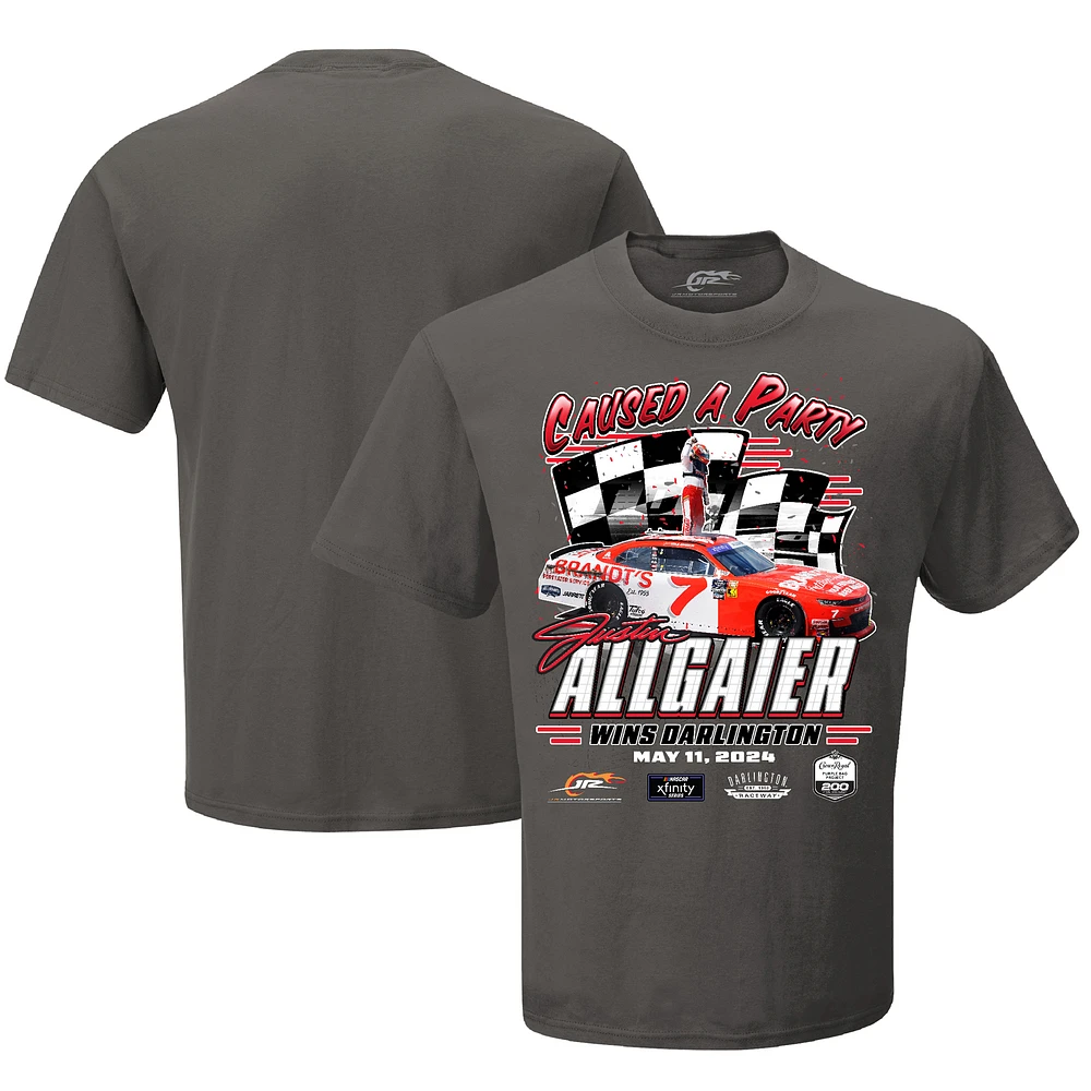 Men's JR Motorsports Official Team Apparel Charcoal Justin Allgaier Darlington Xfinity Series Race Win T-Shirt