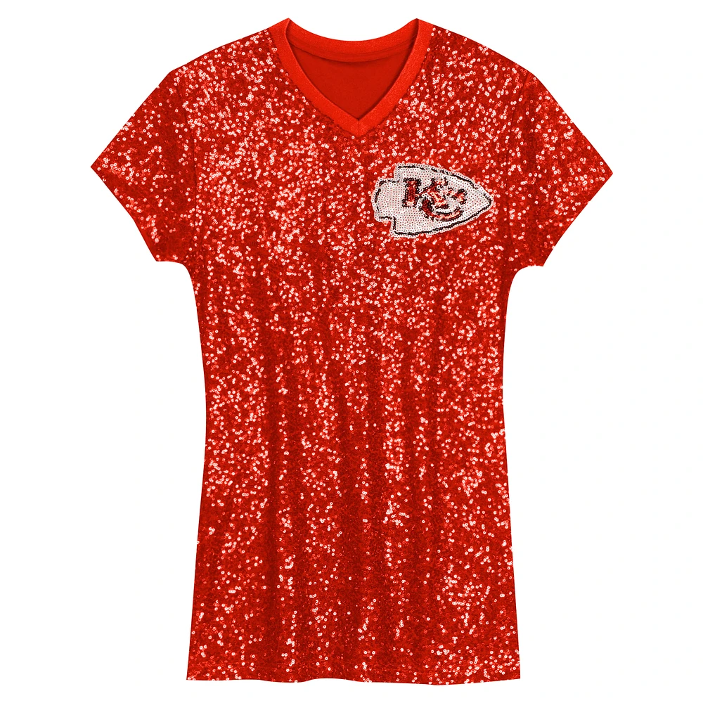 Girls Youth Patrick Mahomes Red Kansas City Chiefs Sequin Player Name & Number V-Neck Dress