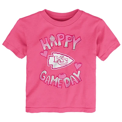 T-shirt rose pour bébé avec inscription « Happy Gameday » des Kansas City Chiefs