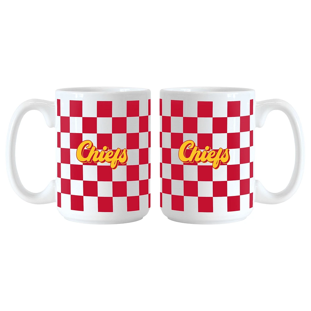 Kansas City Chiefs 2-Pack 15oz. Checkered Wordmark Mug Set