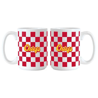 Kansas City Chiefs 2-Pack 15oz. Checkered Wordmark Mug Set