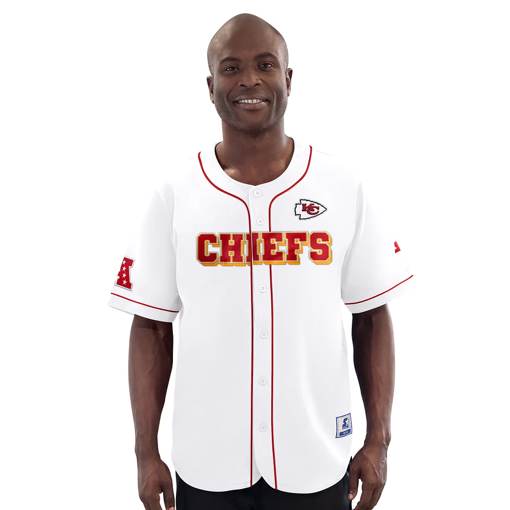 Men's Starter White Kansas City Chiefs Relay Full-Button Baseball Jersey