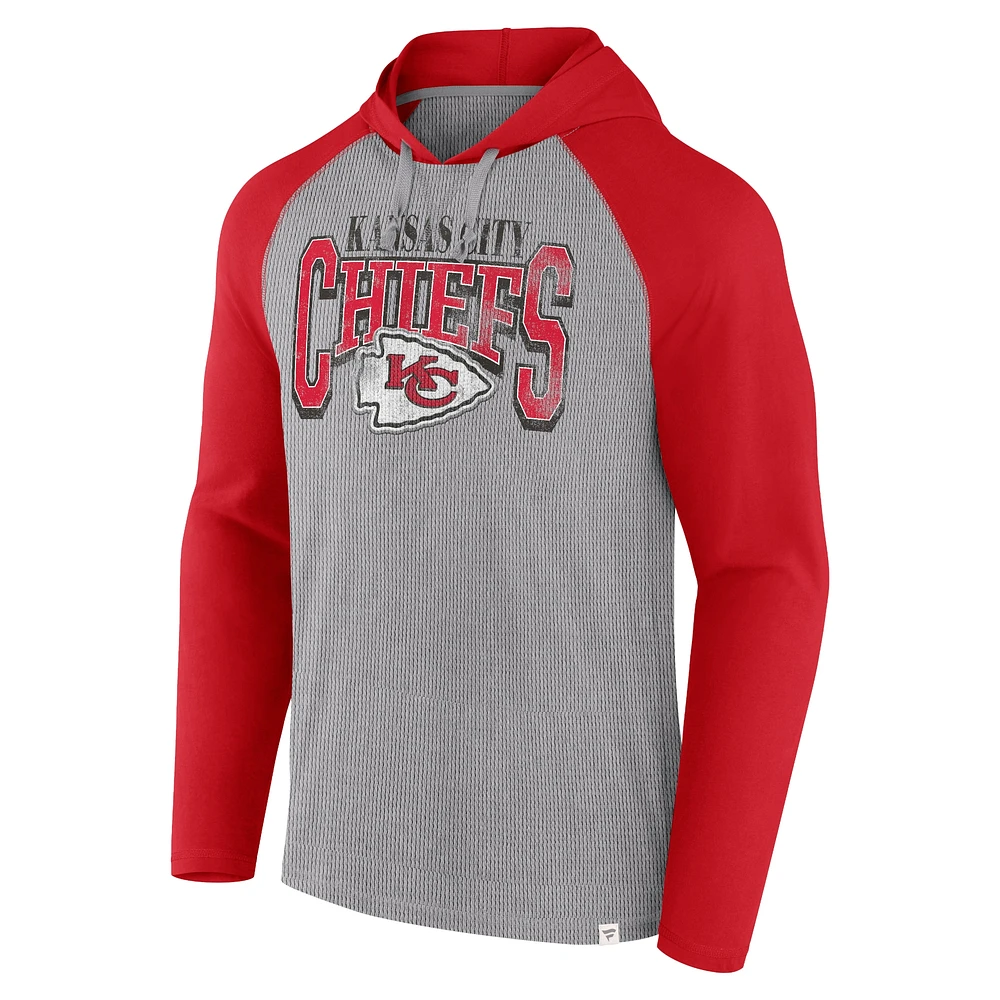 Men's Fanatics Gray/Red Kansas City Chiefs Under Center Long Sleeve Hoodie T-Shirt