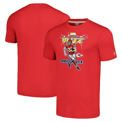 T-shirt à trois mélanges Hommage Travis Kelce Heathered Red Kansas City Chiefs NFL Blitz Player pour hommes