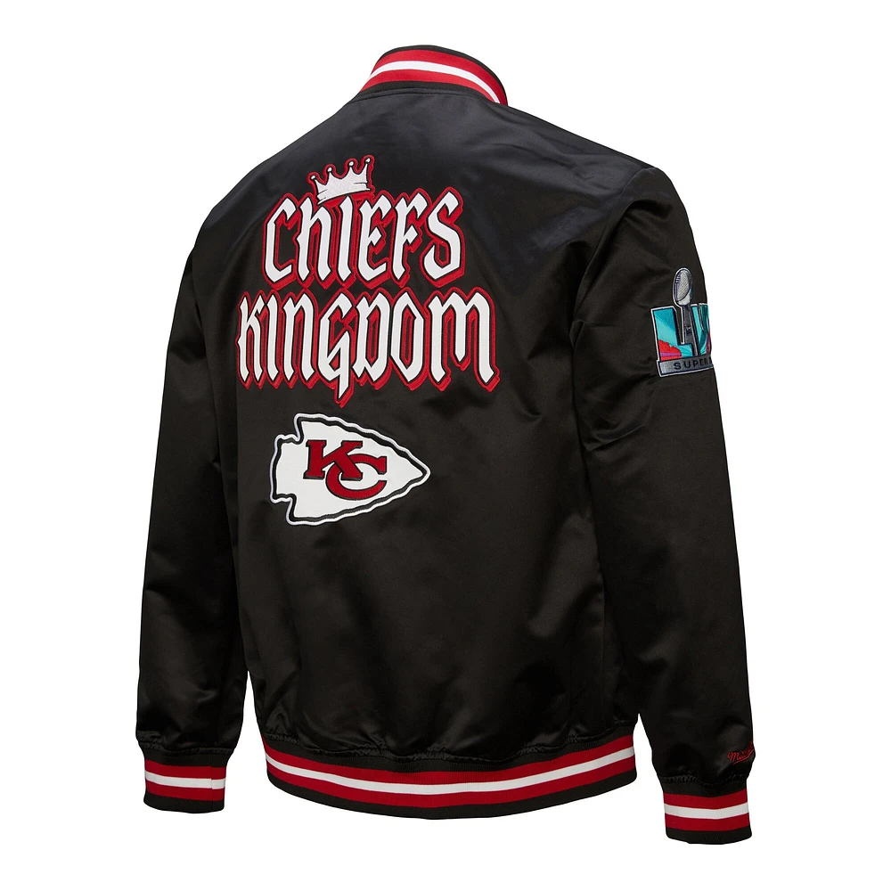 Men's Mitchell & Ness Black Kansas City Chiefs Double Down Satin Full-Snap Jacket