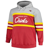 Men's Mitchell & Ness  Heather Gray/Red Kansas City Chiefs Big Tall Head Coach Pullover Hoodie