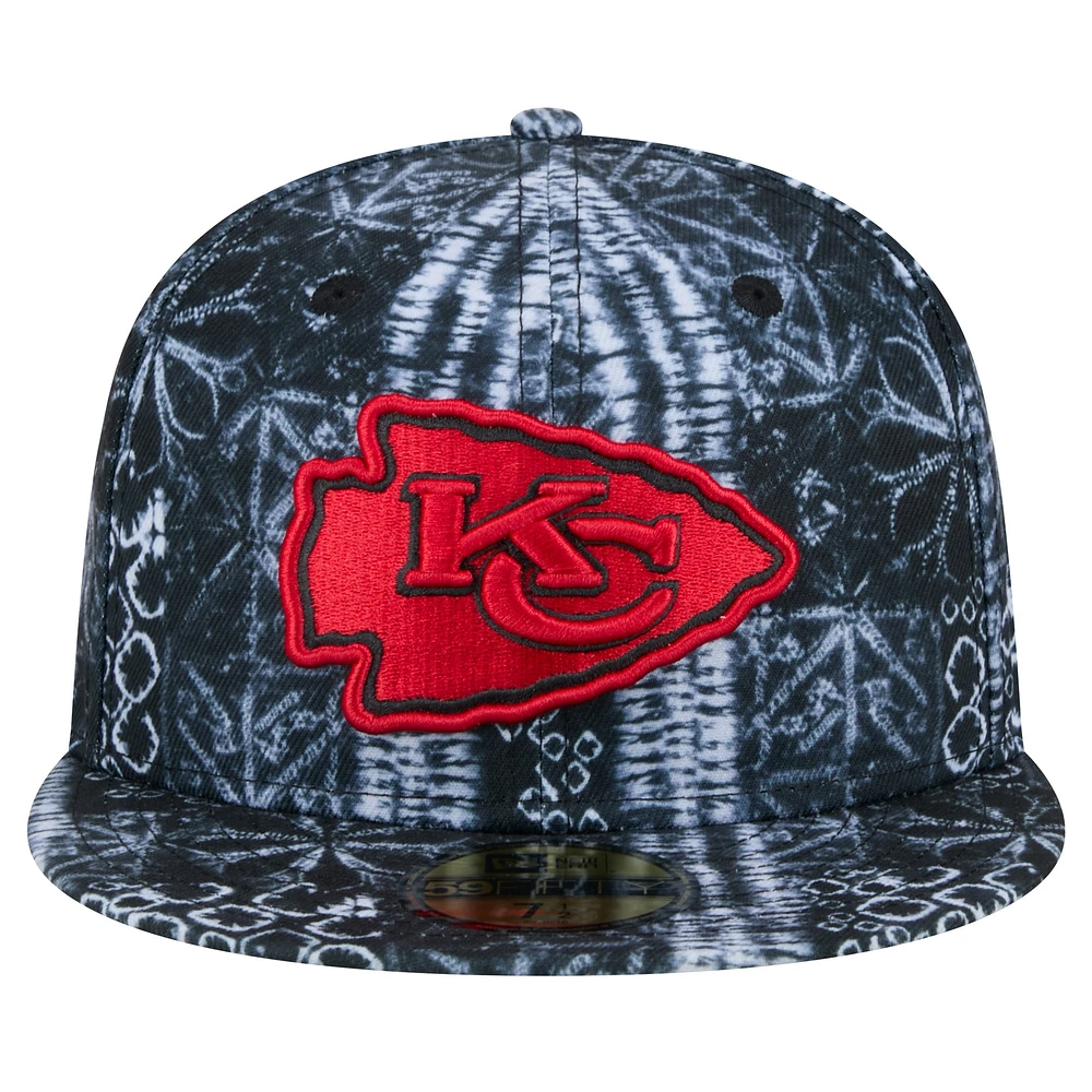 Casquette ajustée Shibori 59FIFTY des Kansas City Chiefs New Era noire pour hommes