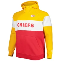 Men's New Era Gold/Red Kansas City Chiefs Big & Tall Current Team Colorblock Fleece Raglan Pullover Hoodie