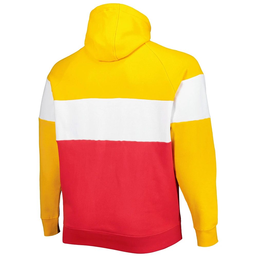 Men's New Era Gold/Red Kansas City Chiefs Big & Tall Current Team Colorblock Fleece Raglan Pullover Hoodie