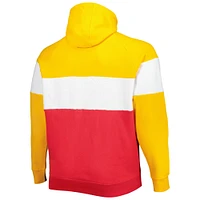 Men's New Era Gold/Red Kansas City Chiefs Big & Tall Current Team Colorblock Fleece Raglan Pullover Hoodie
