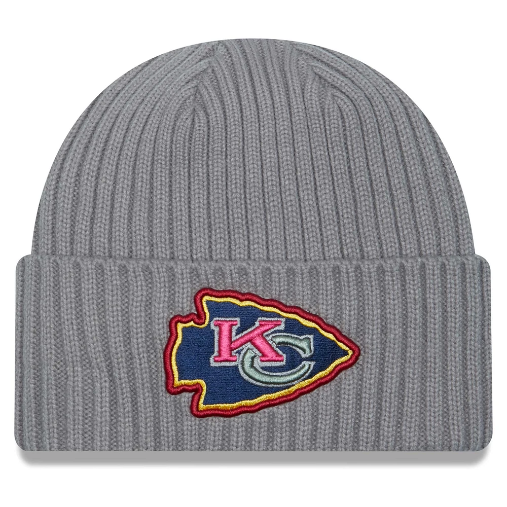 Bonnet en tricot à revers New Era pour hommes, gris chin