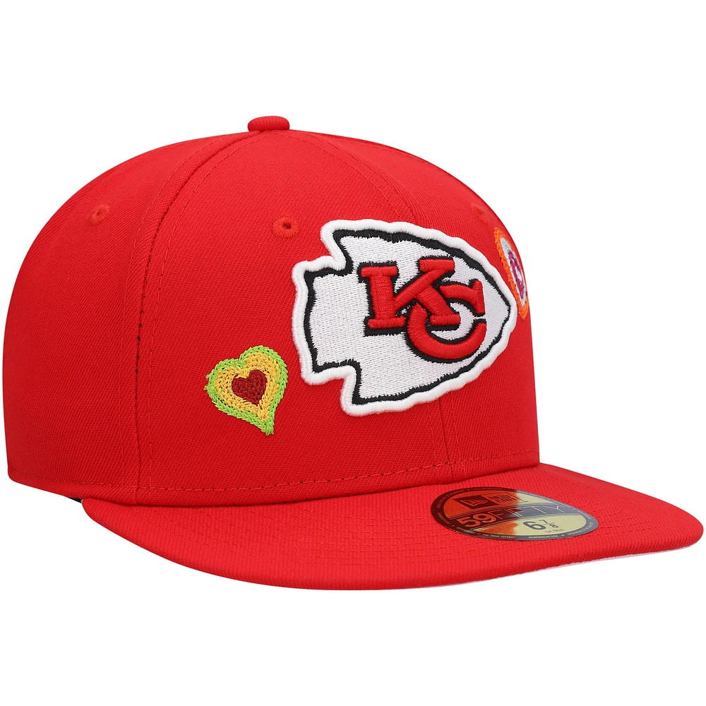 Men's New Era Red Kansas City Chiefs Chain Stitch Heart 59FIFTY Fitted Hat