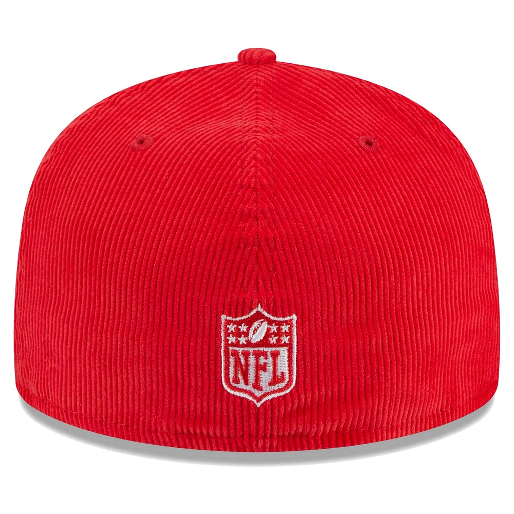 Casquette ajustée 59FIFTY en velours côtelé rouge Kansas City Chiefs New Era pour hommes
