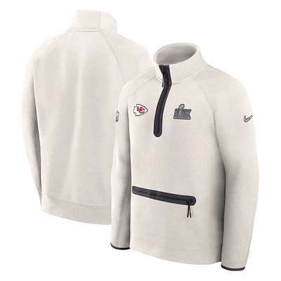 Haut Nike en molleton technique demi-zippé pour homme Kansas City Chiefs Super Bowl LIX Cream