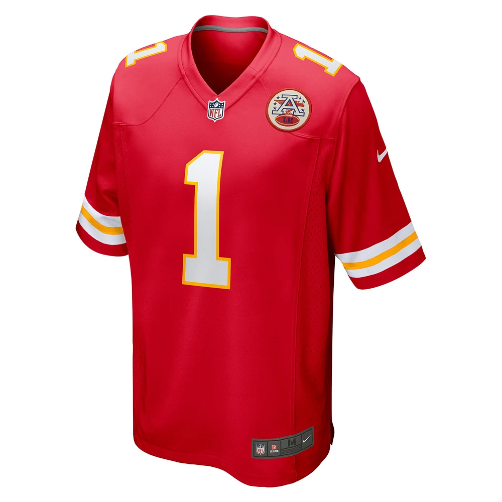 Men's Nike Number 1 Groom Red Kansas City Chiefs Game Jersey