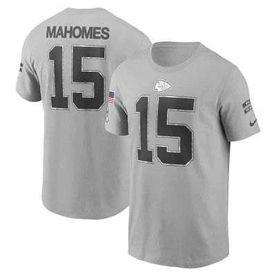 T-shirt Nike pour homme Patrick Mahomes Gris Kansas City Chiefs 2024 Salute To Service Nom et numéro