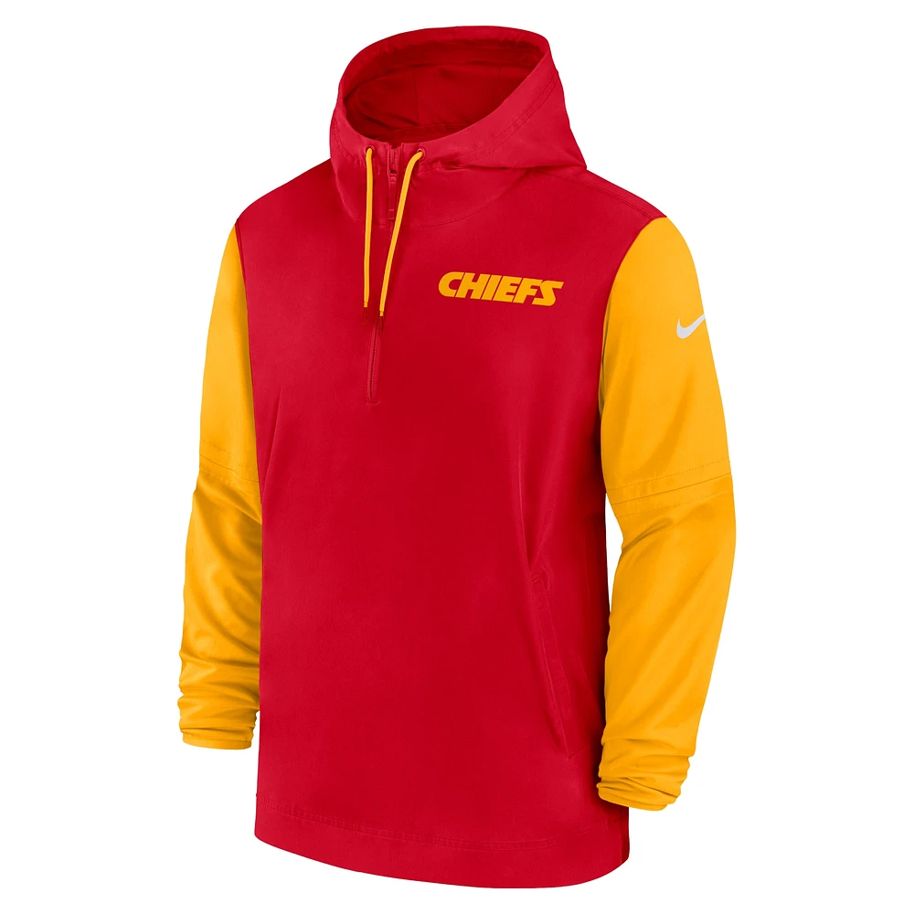 Veste à capuche Nike rouge/or Kansas City Chiefs 2024/25 Sideline Pre-Game Player 1/2-Zip pour homme