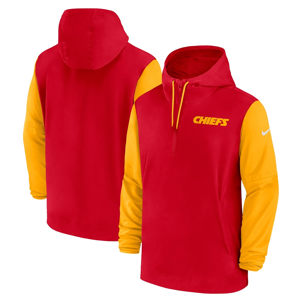 Veste à capuche Nike rouge/or Kansas City Chiefs 2024/25 Sideline Pre-Game Player 1/2-Zip pour homme