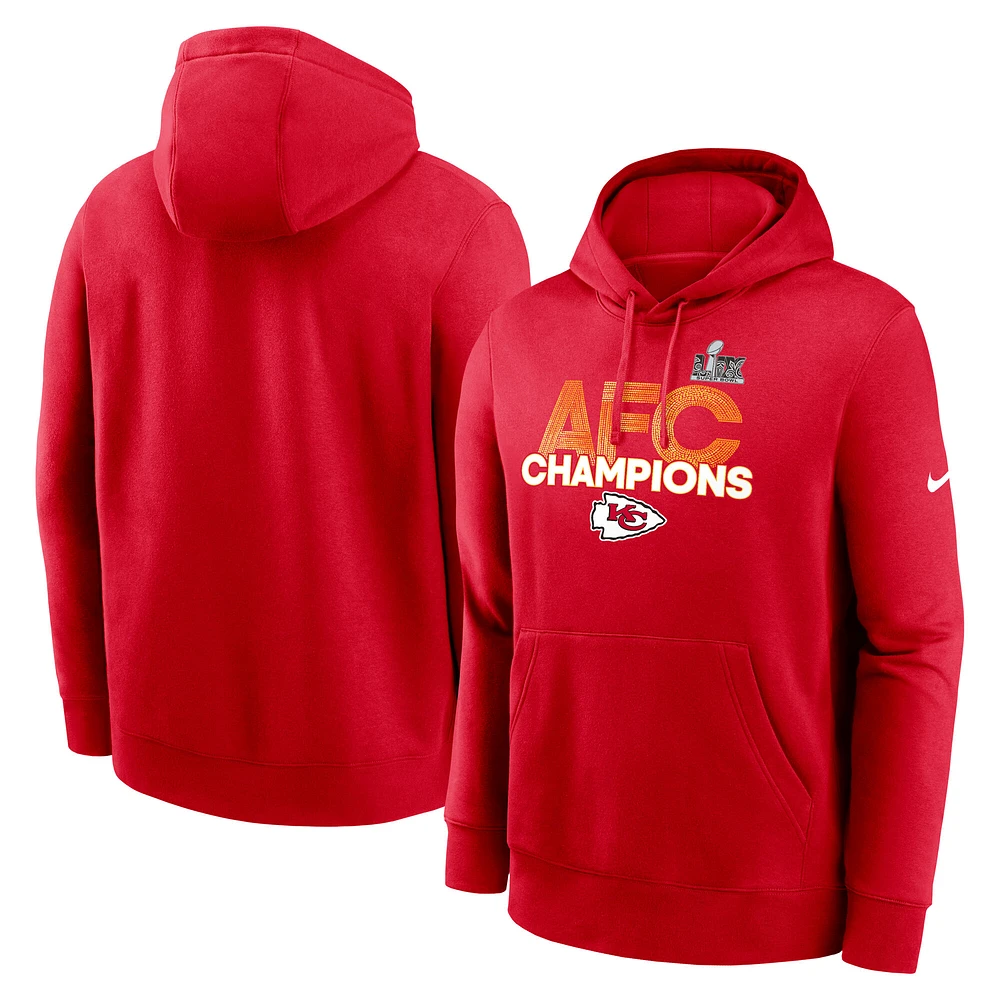 Sweat à capuche en polaire Nike rouge Kansas City Chiefs 2024 AFC Champions pour homme