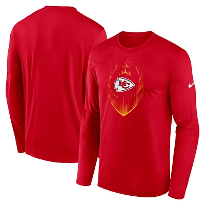 T-shirt Nike rouge à manches longues pour homme, Icon Legend Performance des Kansas City Chiefs