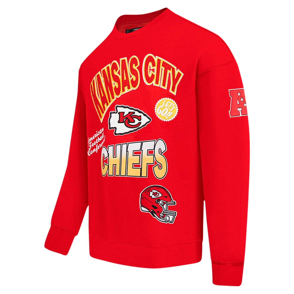 Men's Pro Standard Red Kansas City Chiefs Turn It Up Drop Shoulder Pullover Sweatshirt