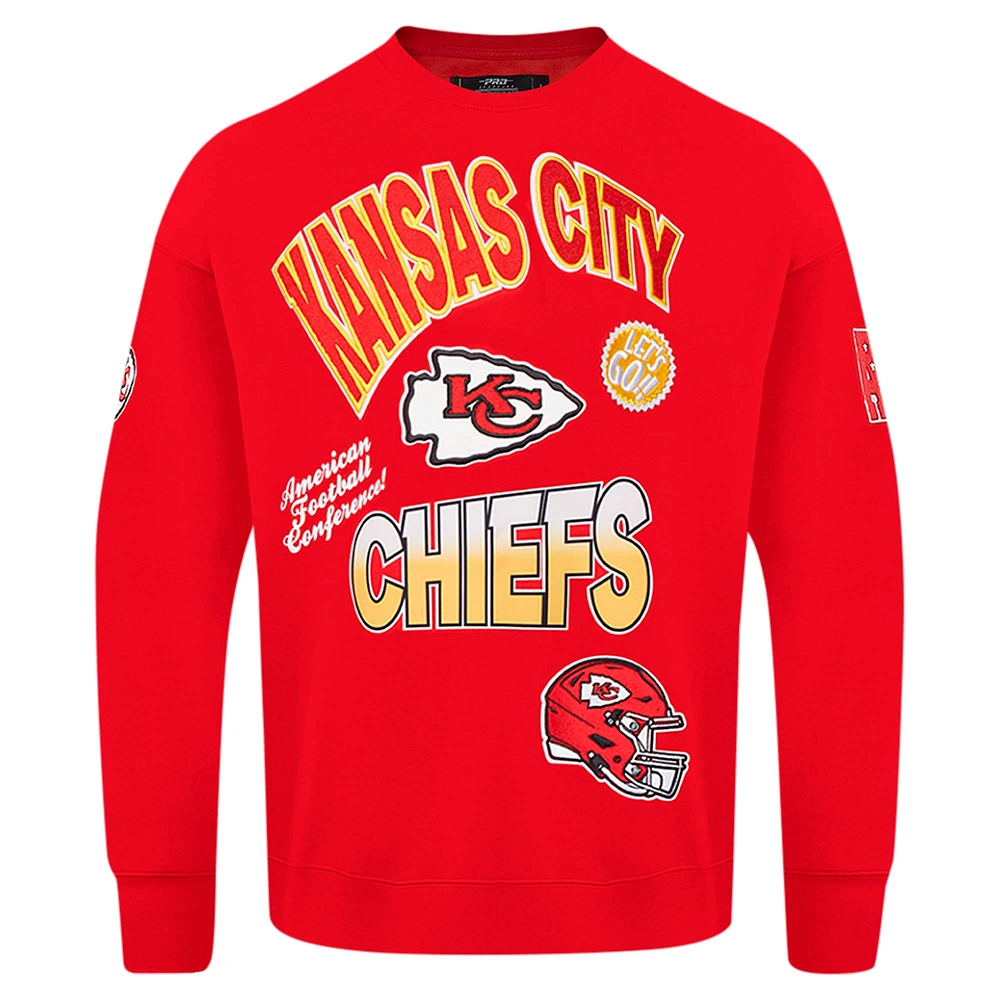 Men's Pro Standard Red Kansas City Chiefs Turn It Up Drop Shoulder Pullover Sweatshirt