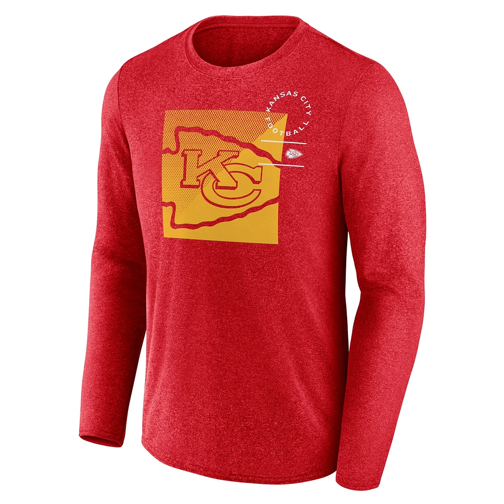 T-shirt à manches longues pois délavés rouge pour homme des Kansas City Chiefs
