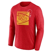 T-shirt à manches longues pois délavés rouge pour homme des Kansas City Chiefs