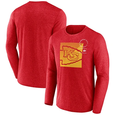 T-shirt à manches longues pois délavés rouge pour homme des Kansas City Chiefs