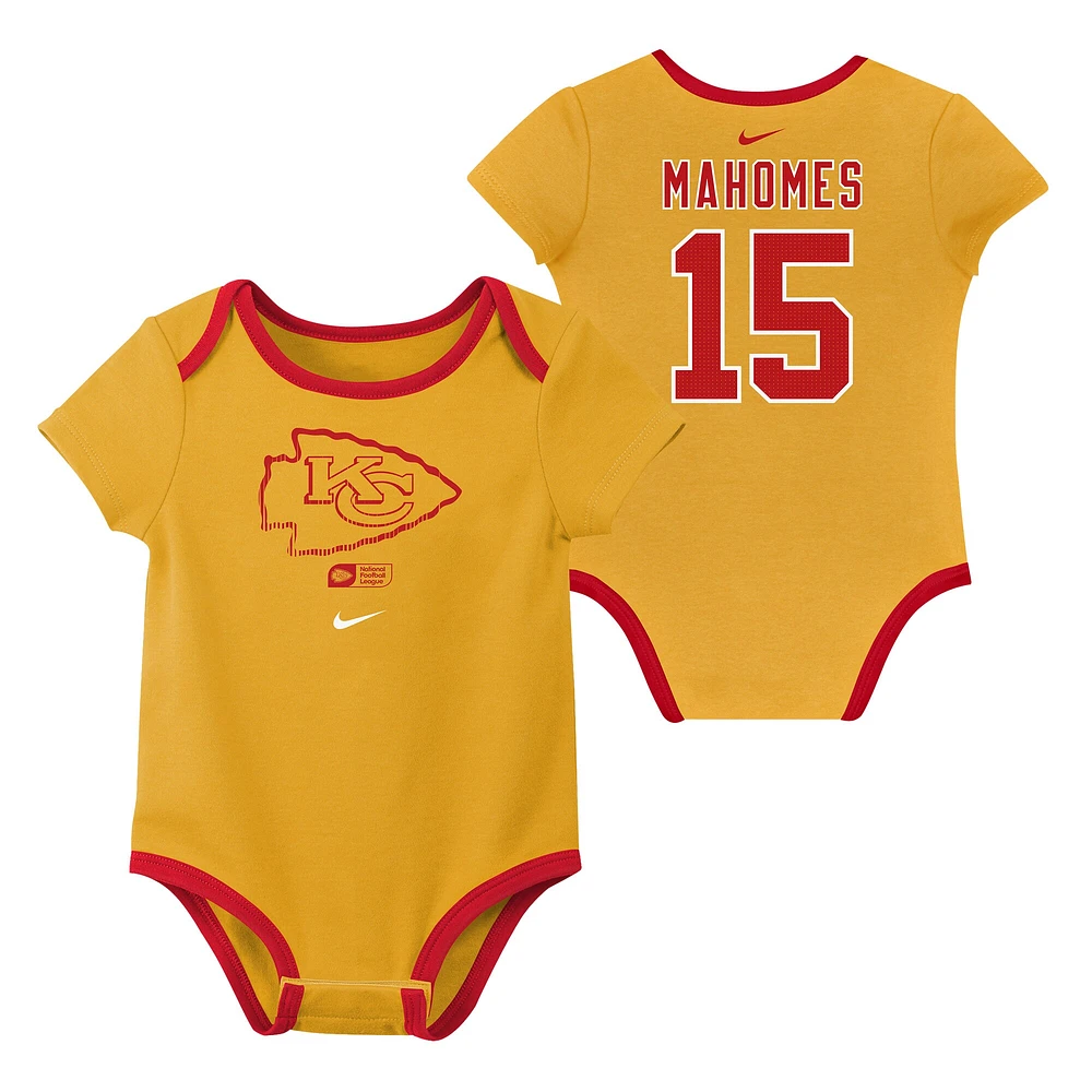Ensemble de 3 bodies Nike pour nouveau-né et bébé avec nom numéro Patrick Mahomes des Kansas City Chiefs
